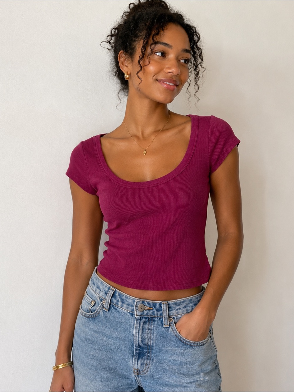 Garage Ribbed Scoop Neck Baby Tee | NWT | Pink | Size Medium